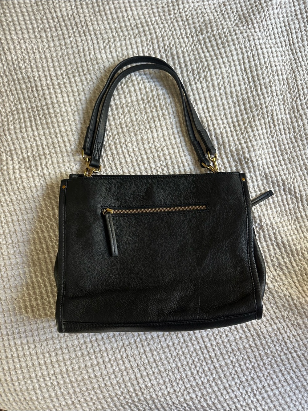 Black Genuine Leather Shoulder Bag with Gold Hardware - Picture 4 of 16